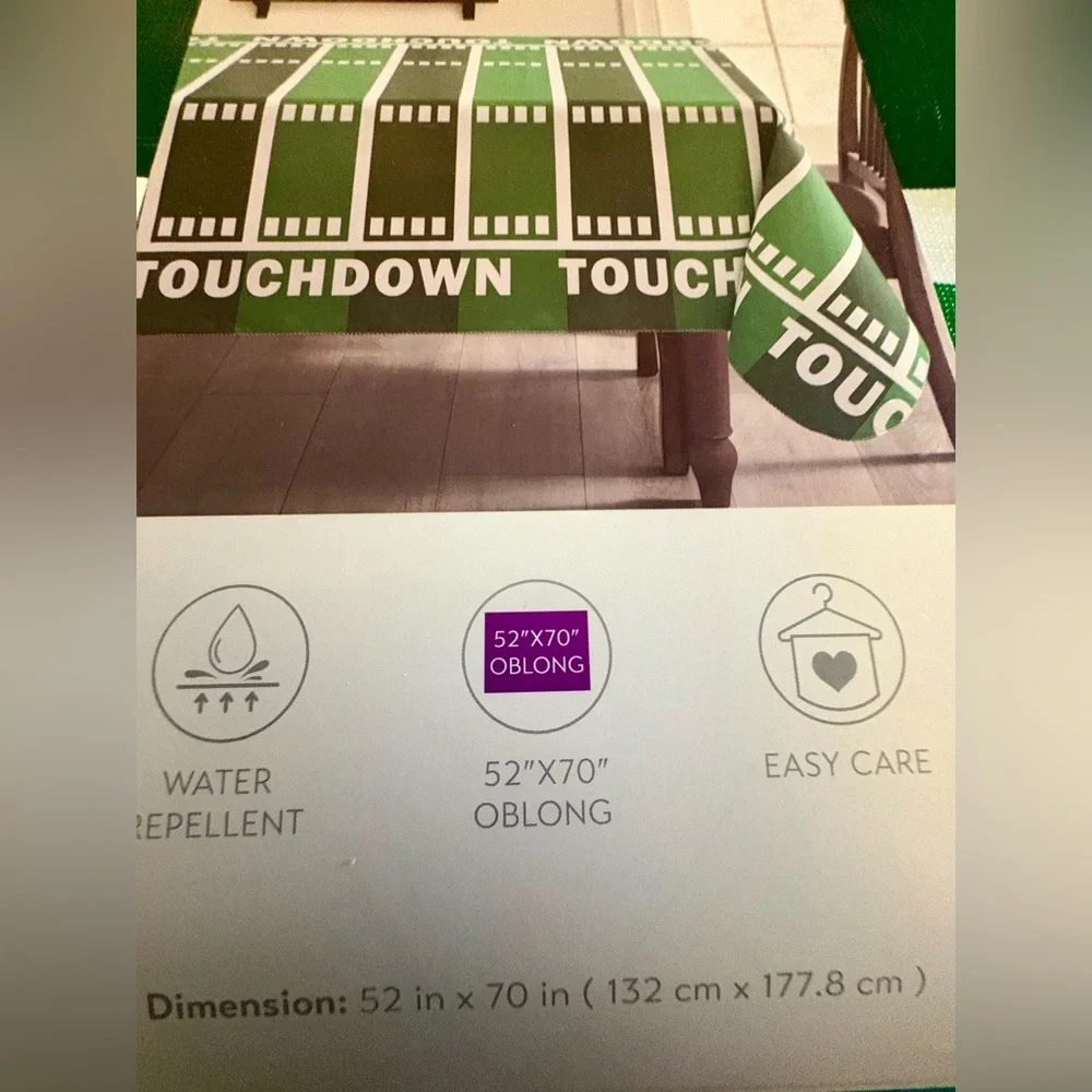 New- Football Inspired Reusable Tablecloth Set of 3. Two 52x70 & 1 -70 Round
